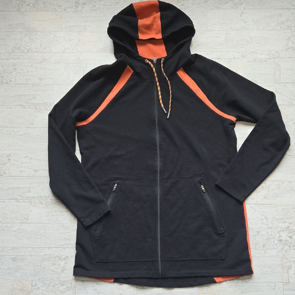 L.L. Bean Woman's Medium Full Zipper Hoodie Black Orange